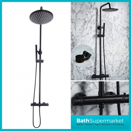 Sognare Knurled Black Round Thermostatic Bar Mixer Valve Shower Set