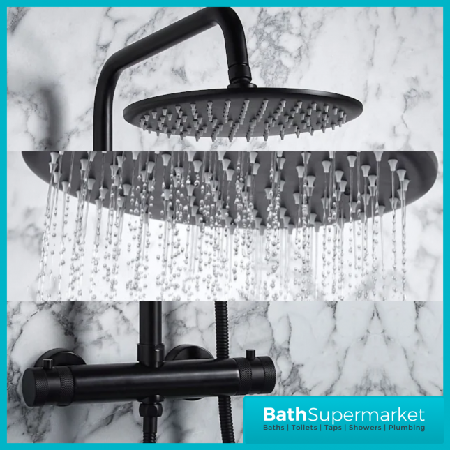 Sognare Knurled Black Round Thermostatic Bar Mixer Valve Shower Set - Image 5