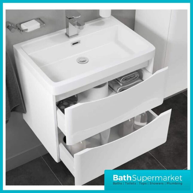 Cassellie Bali Gloss White Wall Mounted Drawer Unit & Basin 500mm
