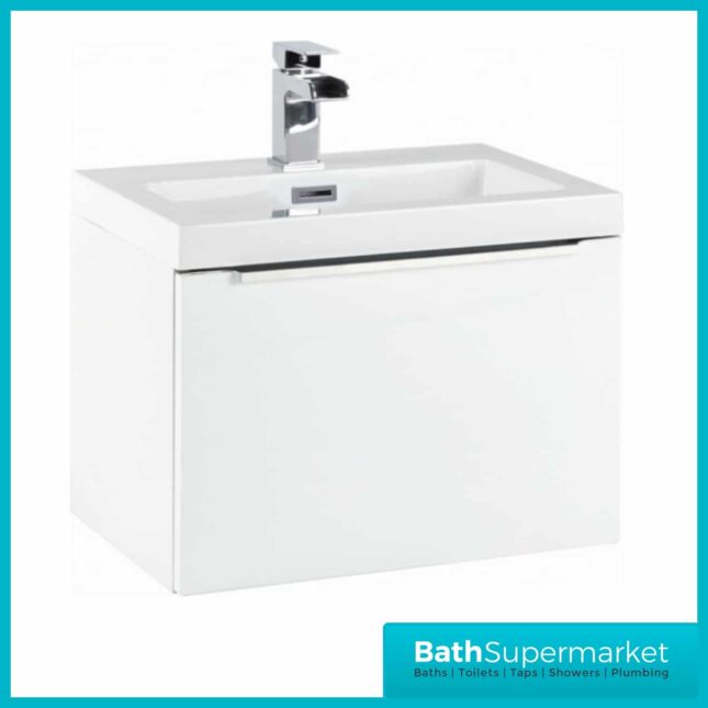 Sognare Muro Gloss White Wall Mounted Drawer Unit & Ceramic Basin 500mm - Image 3