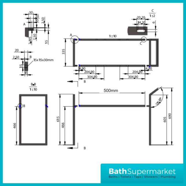 Kore Sonoma Oak Wall Mounted Drawer Unit With Black Frame & Ceramic Basin 500mm