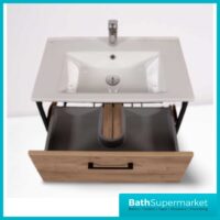Loft Scandinavian Oak Black Frame Floorstanding Basin Unit & Storage Cabinet Pack