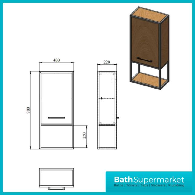 Loft Scandinavian Oak Black Frame Wall Mounted Basin Unit & Storage Cabinet Package
