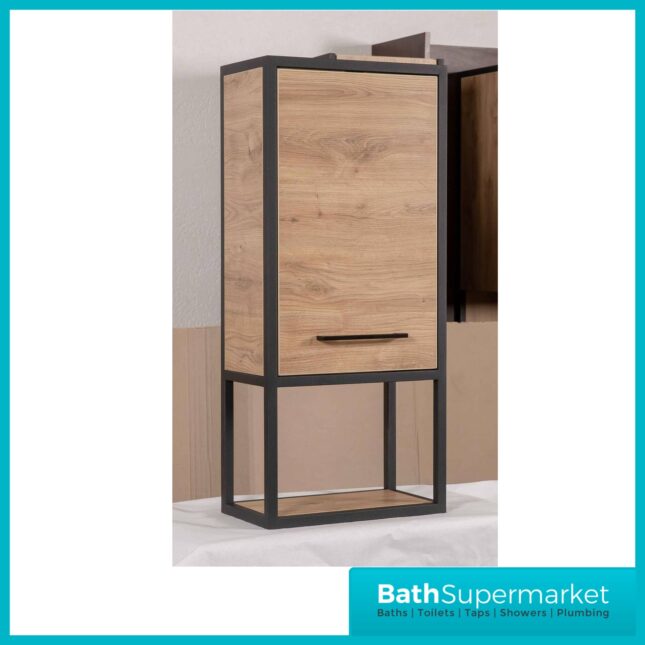 Loft Scandinavian Oak Black Frame Wall Mounted Basin Unit & Storage Cabinet Package