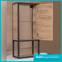 Loft Scandinavian Oak Black Frame Wall Mounted Basin Unit & Storage Cabinet Package