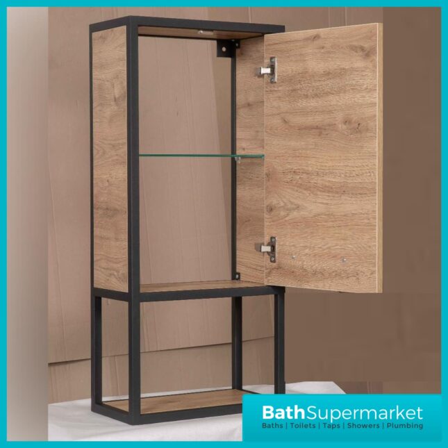 Loft Scandinavian Oak Black Frame Wall Mounted Basin Unit & Storage Cabinet Package