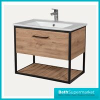 Loft Scandinavian Oak Black Frame Wall Mounted Basin Unit & Storage Cabinet Package