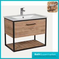 Loft Scandinavian Oak Black Frame Wall Mounted Basin Unit & Storage Cabinet Package
