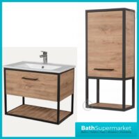 Loft Scandinavian Oak Black Frame Wall Mounted Basin Unit & Storage Cabinet Package - Image 2