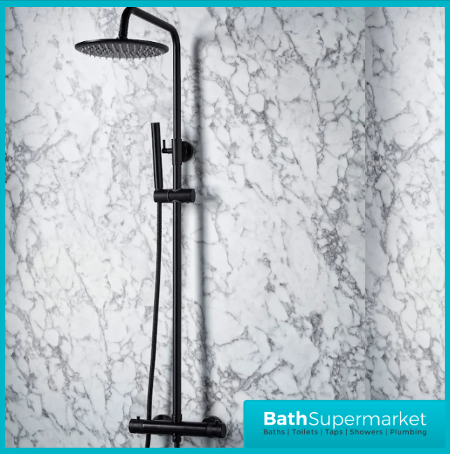 Sognare Knurled Black Round Thermostatic Bar Mixer Valve Shower Set