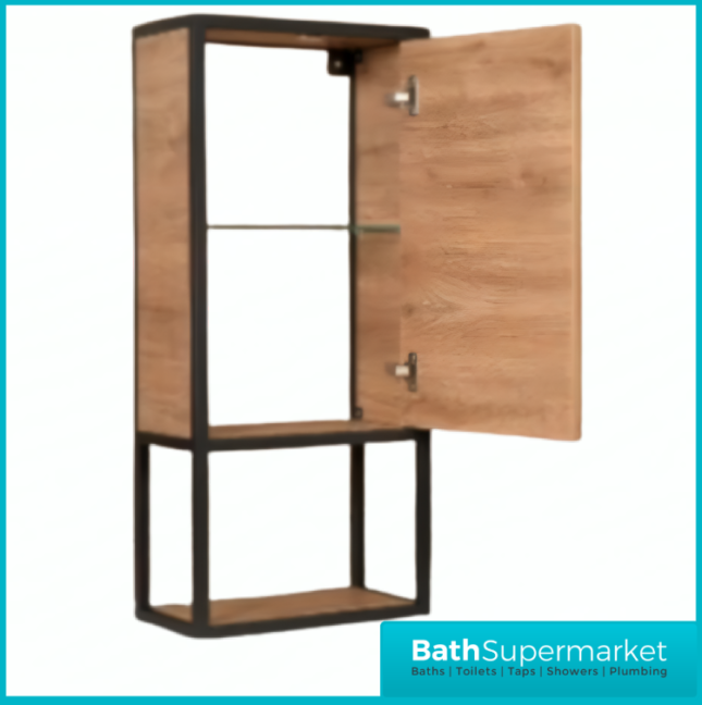 Loft Scandinavian Oak Black Frame Wall Hung Storage Unit 400mm Wide x 900mm High