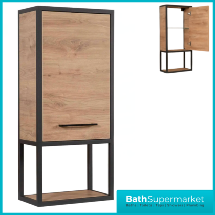 Loft Scandinavian Oak Black Frame Wall Hung Storage Unit 400mm Wide x 900mm High