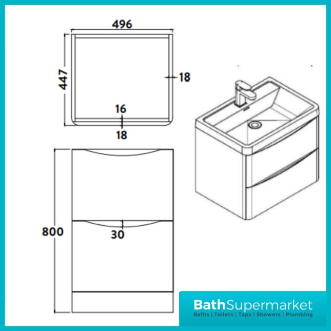 Sognare Cella Matt Grey Floor Standing Vanity Unit & Basin 500mm Wide