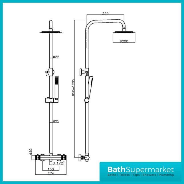 Sognare Knurled Black Round Thermostatic Bar Mixer Valve Shower Set
