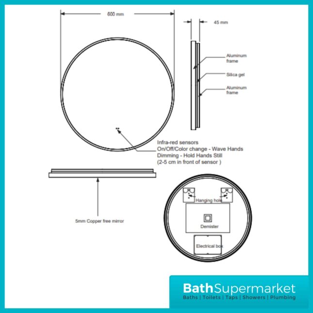 Sognare Lacie Round Brushed Brass LED Illuminated Bathroom Demister Mirror 600mm