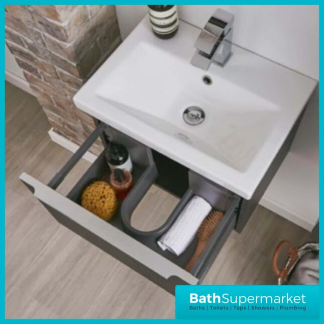 Celeste Muro Matt Dark Grey Mounted Drawer Unit & Ceramic Basin 500mm - Image 3