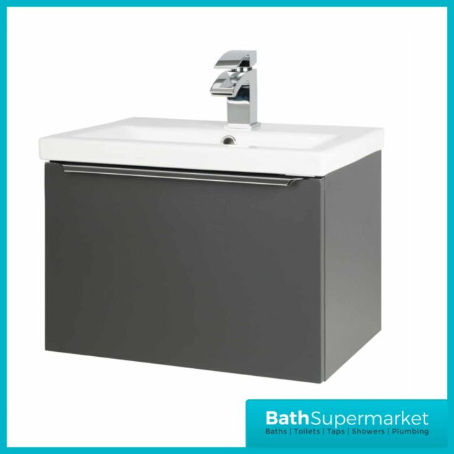 Sognare Muro Dark Grey Wall Mounted Drawer Unit & Ceramic Basin 500mm