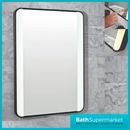 Sognare Noir Matt Black LED Touch Sensor Bathroom Mirror With Demister 500mm x 700mm