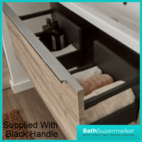 Kore Sonoma Oak Wall Mounted Drawer Unit With Black Frame & Ceramic Basin 800mm