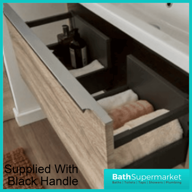 Kore Sonoma Oak Wall Mounted Drawer Unit With Black Frame & Ceramic Basin 800mm