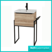 Kore Sonoma Oak Wall Mounted Drawer Unit With Black Frame & Ceramic Basin 800mm
