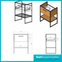 Loft Scandinavian Oak Black Frame Floorstanding Basin Unit & Storage Cabinet Pack