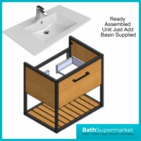 Loft Scandinavian Oak Black Frame Wall Mounted Basin Unit & Storage Cabinet Package