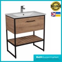Loft Scandinavian Oak Black Frame Floorstanding Vanity Unit & Basin 650mm