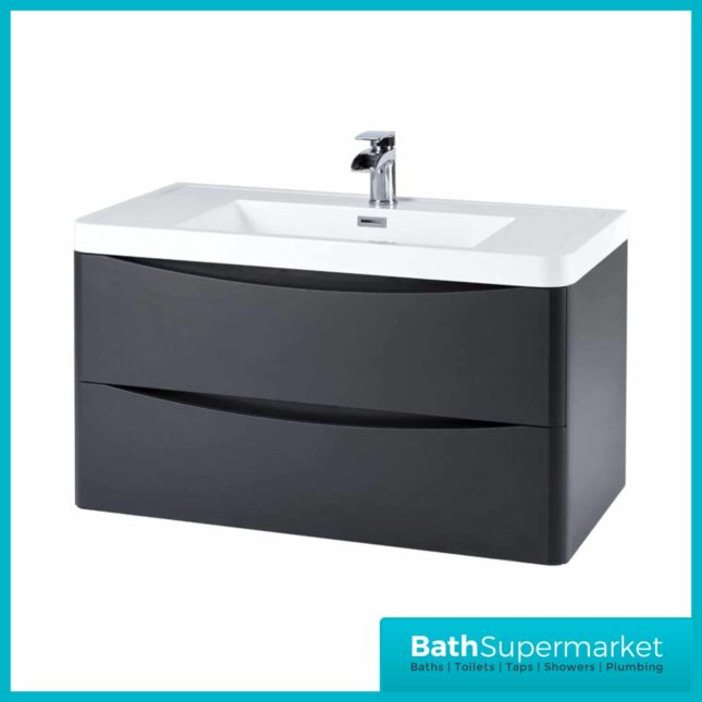 Sognare Cella Matt Grey Wall Hung Vanity Drawer Unit & Basin 900mm Wide