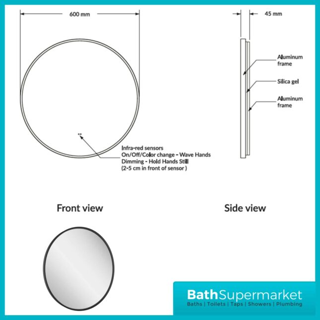 Sognare Lacie Round Matt Black LED Illuminated Bathroom Demister Mirror 600mm
