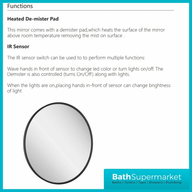 Sognare Lacie Round Matt Black LED Illuminated Bathroom Demister Mirror 600mm
