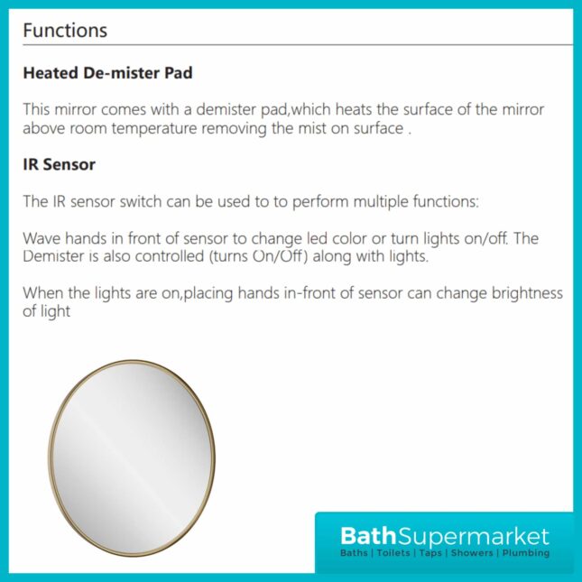 Sognare Lacie Round Brushed Brass LED Illuminated Bathroom Demister Mirror 600mm
