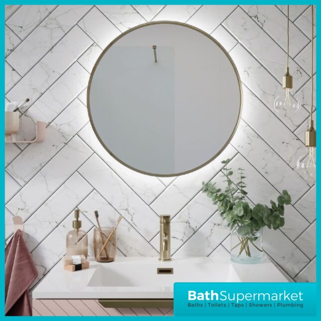 Sognare Lacie Round Brushed Brass LED Illuminated Bathroom Demister Mirror 600mm