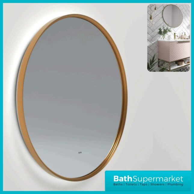 Sognare Lacie Round Brushed Brass LED Illuminated Bathroom Demister Mirror 600mm