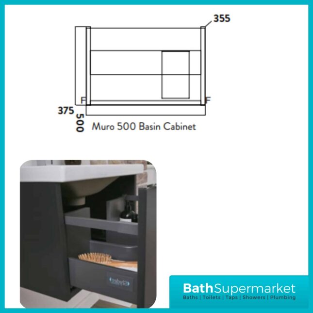 Kore Matt Dark Grey Wall Mounted Drawer Unit With Black Frame & Ceramic Basin 500mm