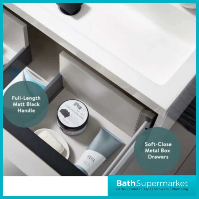 Kore Sonoma Oak Wall Mounted Drawer Unit With Black Frame & Ceramic Basin 600mm