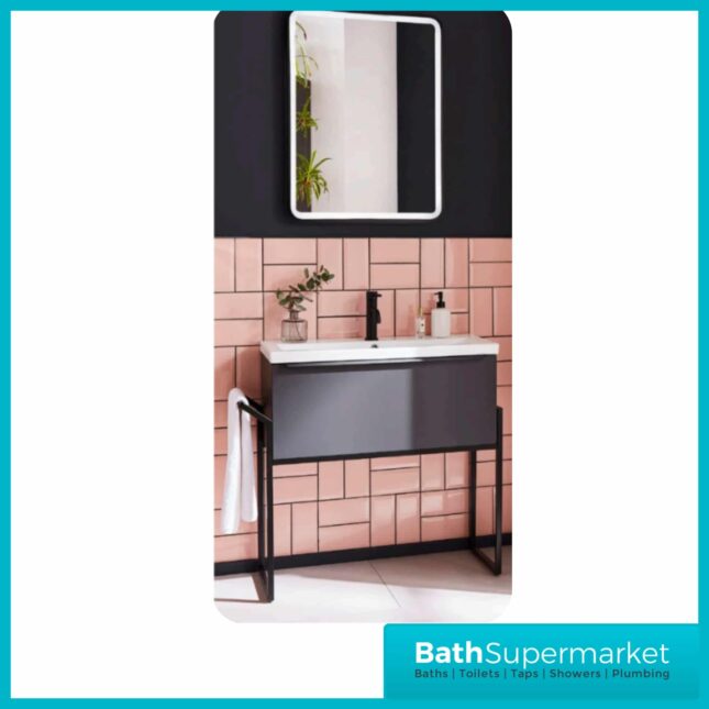 Kore Matt Dark Grey Wall Mounted Drawer Unit With Black Frame & Ceramic Basin 800mm