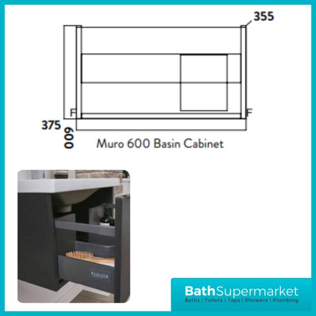 Kore Matt Dark Grey Wall Mounted Drawer Unit With Black Frame & Ceramic Basin 600mm