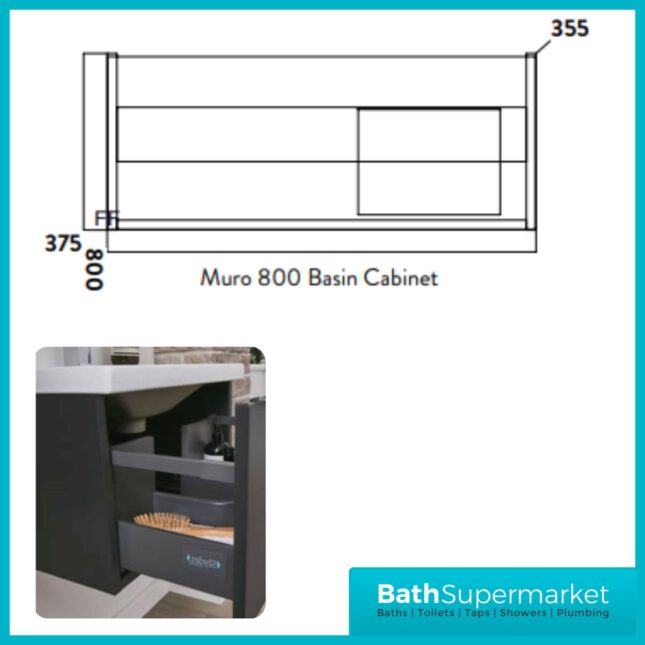 Kore Matt Dark Grey Wall Mounted Drawer Unit With Black Frame & Ceramic Basin 800mm