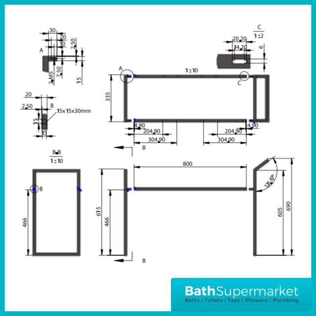 Kore Sonoma Oak Wall Mounted Drawer Unit With Black Frame & Ceramic Basin 800mm