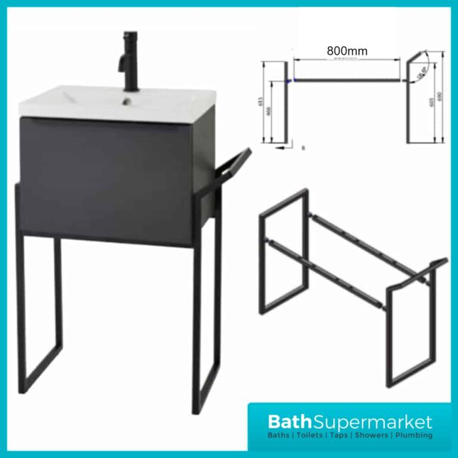 Kore Matt Dark Grey Wall Mounted Drawer Unit With Black Frame & Ceramic Basin 800mm