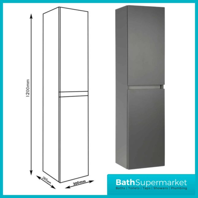 Kore Matt Dark Grey Wall Mounted Tall Side Storage Unit 1200mm Height