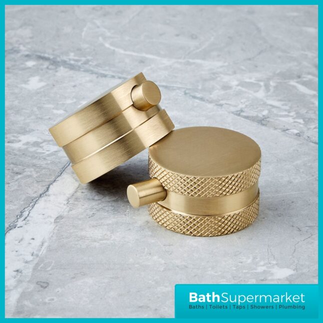 Knurled Brushed Brass Round Wall Mounted Head Concealed Thermostatic Valve Shower Kit