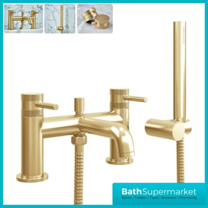 Knurled Round Brushed Brass Bath Shower Mixer Tap & Screw Head 2 Types