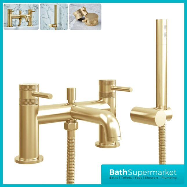 Knurled Round Brushed Brass Bath Shower Mixer Tap & Screw Head 2 Types