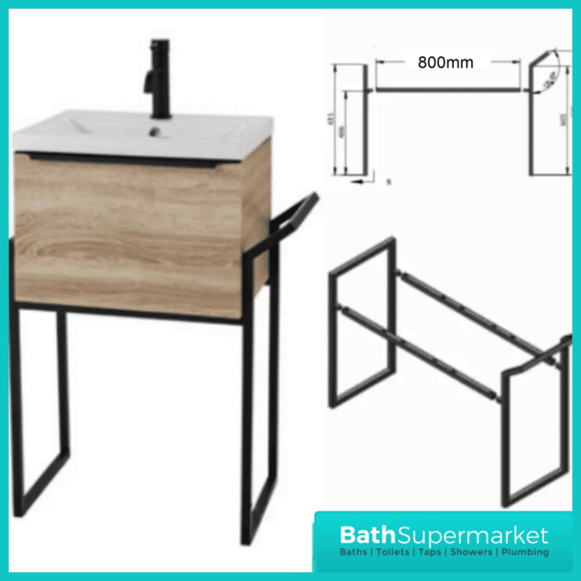 Kore Sonoma Oak Wall Mounted Drawer Unit With Black Frame & Ceramic Basin 800mm - Image 10