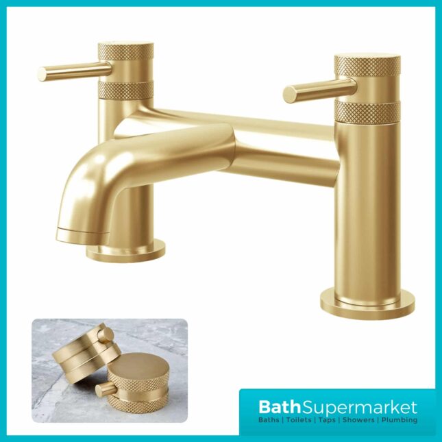 Knurled Modern Round Brushed Brass Bath Filler Tap & Screw Head 2 Types - Image 5