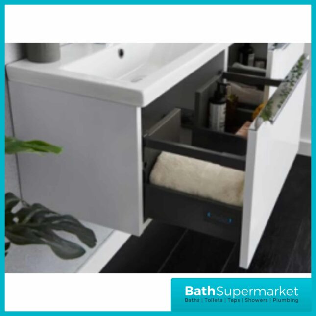 Celeste Muro Gloss White Wall Mounted Drawer Unit & Ceramic Basin 500mm