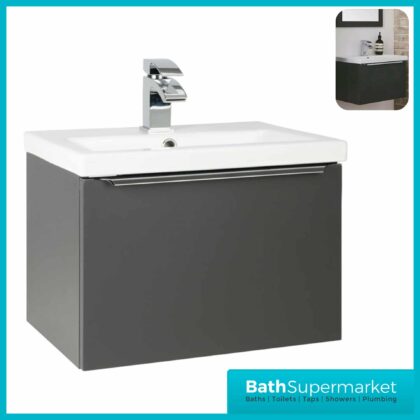 Sognare Muro Gloss Dark Grey Mounted Drawer Unit & Ceramic Basin 500mm
