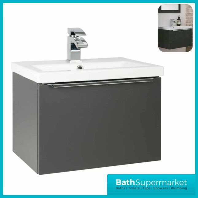 Sognare Muro Gloss Dark Grey Mounted Drawer Unit & Ceramic Basin 500mm